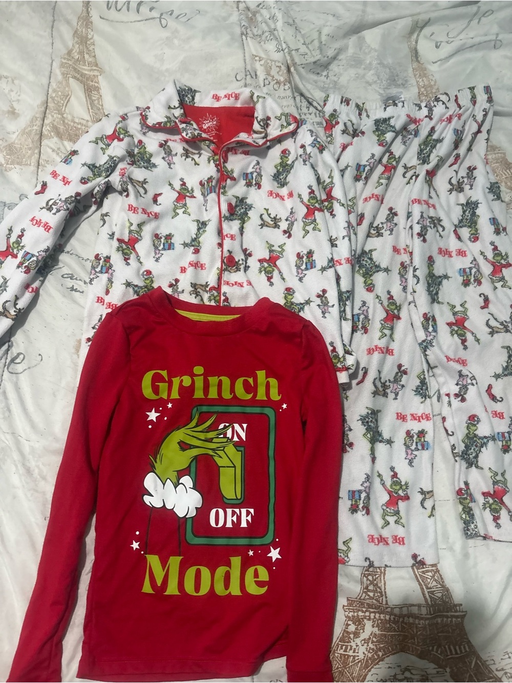 Grinch 'On/Off Mode' Kids Pajama Set - Red & White